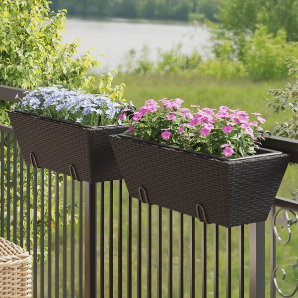 vidaXL Jardini&egrave;res avec crochets 2 pcs noir r&eacute;sine tress&eacute;e