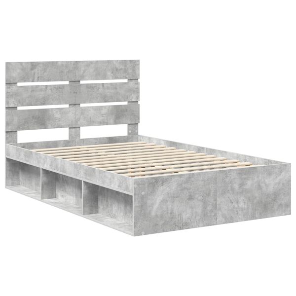 vidaXL Cadre de lit Gris B&eacute;ton 135 x 190 cm Bois de pin massif
