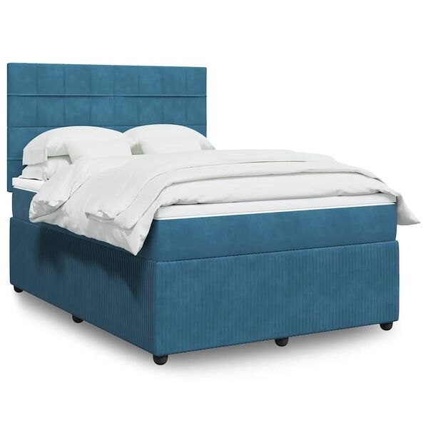 vidaXL Sommier &agrave; lattes de lit et matelas bleu 160x200 cm velours