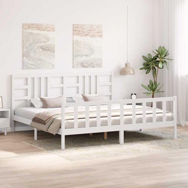vidaXL Cadre de lit sans matelas blanc 200x200 cm bois massif de pin