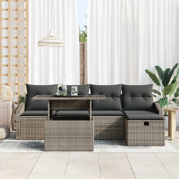 vidaXL Ensemble de canap&eacute; de jardin 6 pcs Gris polyrotin