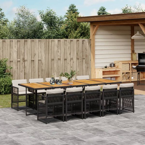 vidaXL Ensemble &agrave; manger de jardin 11 pcs coussins noir r&eacute;sine tress&eacute;e