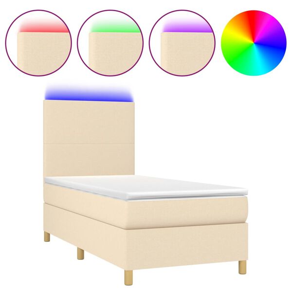 vidaXL Sommier &agrave; lattes de lit et matelas et LED Cr&egrave;me 80x200cm Tissu