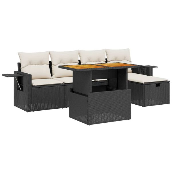 vidaXL Salon de jardin 6 pcs avec coussins noir r&eacute;sine tress&eacute;e