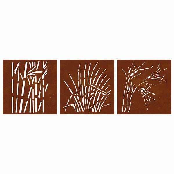 vidaXL D&eacute;corations murales jardin 3 pcs 55x55 cm design d'herbe