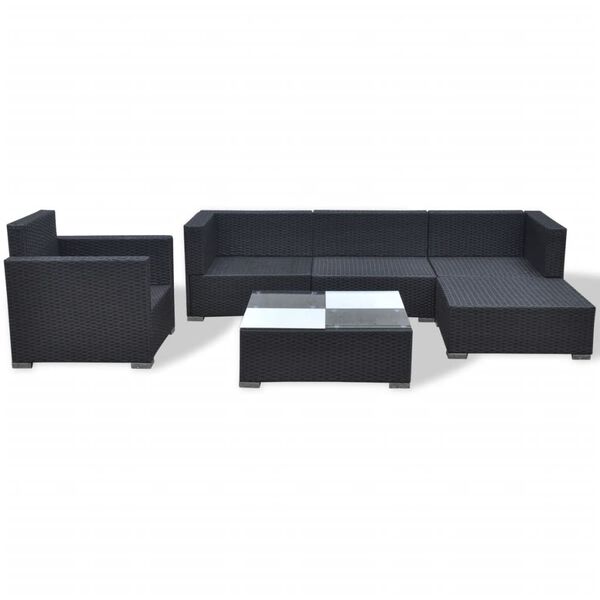 vidaXL Salon de jardin 6 pcs avec coussins R&eacute;sine tress&eacute;e Noir