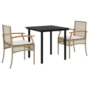 vidaXL Ensemble &agrave; manger de jardin et coussins 3 pcs Beige poly rotin