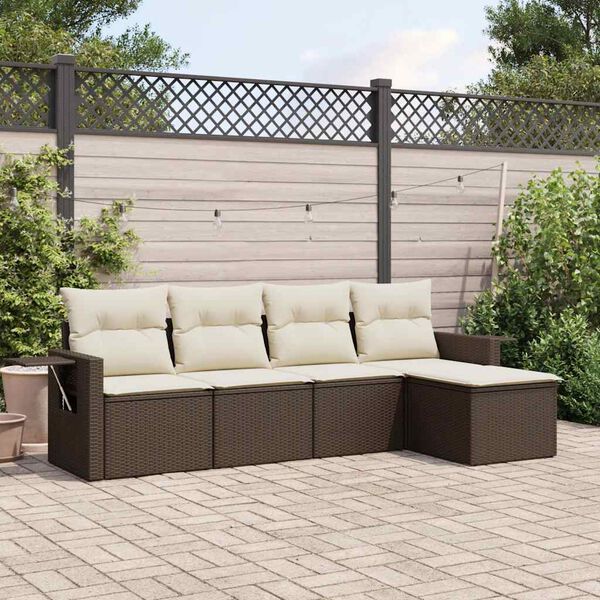 vidaXL Salon de jardin avec coussins 5 pcs marron r&eacute;sine tress&eacute;e