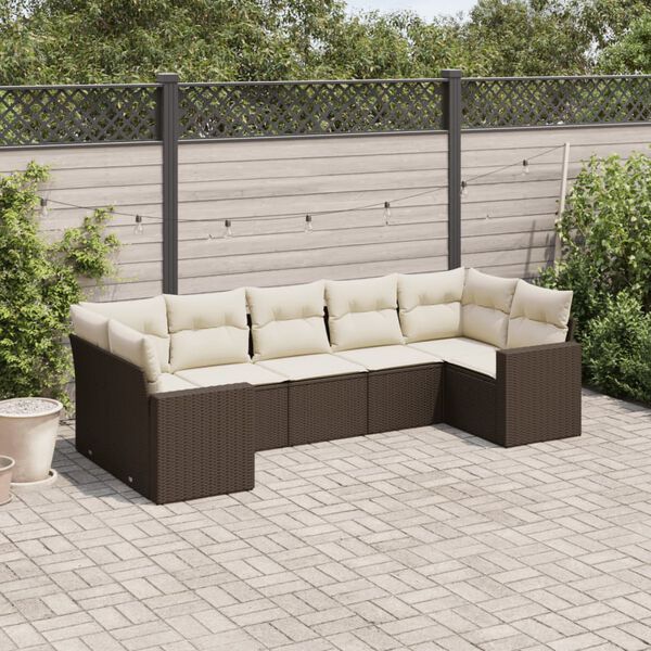 vidaXL Salon de jardin avec coussins 7 pcs marron r&eacute;sine tress&eacute;e