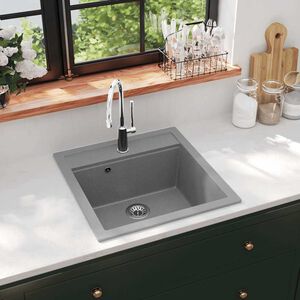 vidaXL &Eacute;vier de cuisine en granit Bac unique Gris