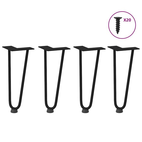 vidaXL Pieds en &eacute;pingle &agrave; cheveux pour table basse 4 pi&egrave;ces Noir 30 cm Acier massif