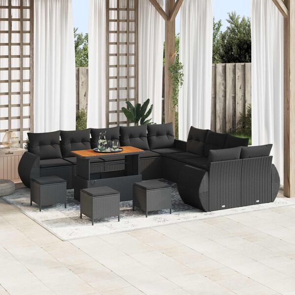 vidaXL Ensemble de canap&eacute; de jardin avec coussin 14 pcs Noir