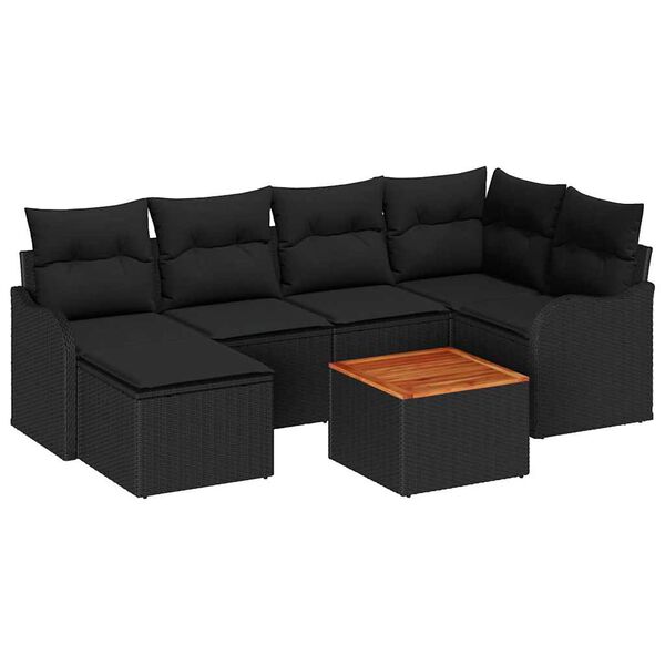 vidaXL Ensemble de canap&eacute; de jardin avec coussin 7 pcs Noir polyrotin