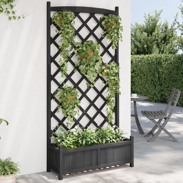 vidaXL Jardini&egrave;re avec treillis noir bois massif de sapin