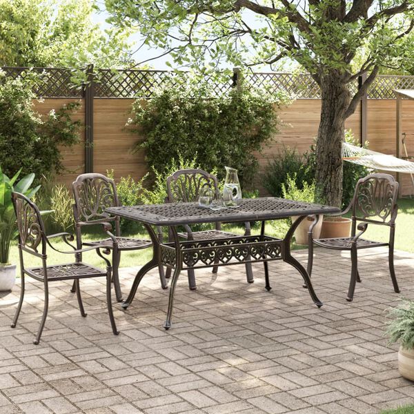 vidaXL Ensemble manger de jardin 5 pcs bronze aluminium coul&eacute;