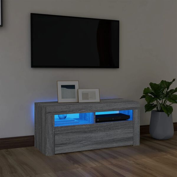 vidaXL Meuble TV avec lumi&egrave;res LED Sonoma gris 90x35x40 cm