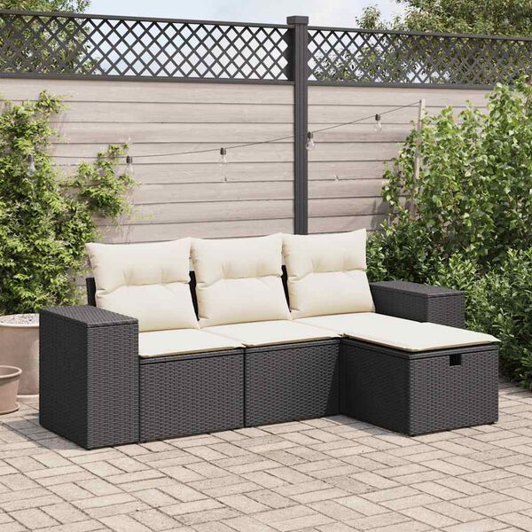 vidaXL Salon de jardin 4 pcs avec coussins noir r&eacute;sine tress&eacute;e