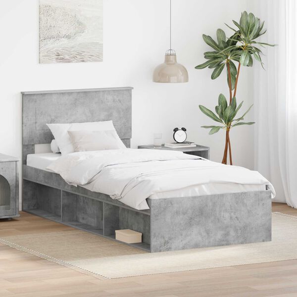 vidaXL Cadre de lit Gris B&eacute;ton 90 x 190 cm Bois d'ing&eacute;nierie