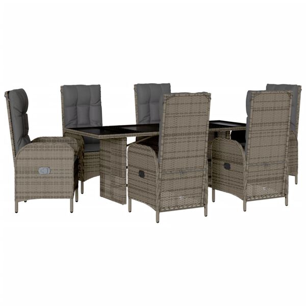 vidaXL Ensemble &agrave; manger de jardin et coussins 7 pcs gris rotin