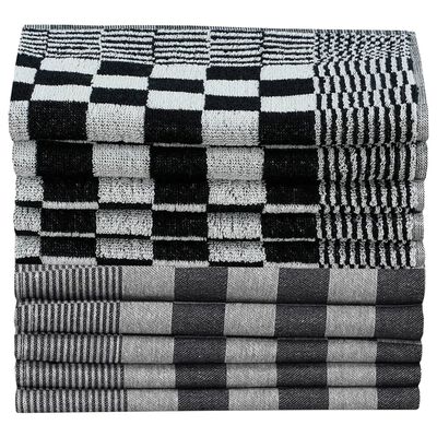 vidaXL Ensemble de serviettes 10 pcs noir et blanc coton