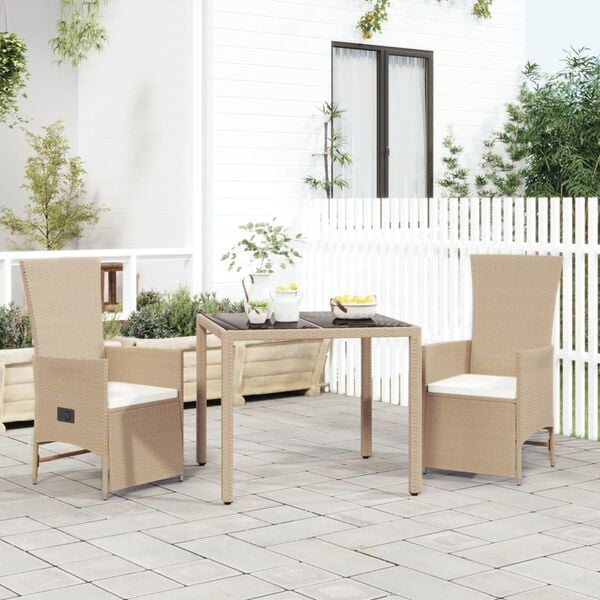 vidaXL Ensemble &agrave; manger de jardin et coussins 3 pcs Beige poly rotin