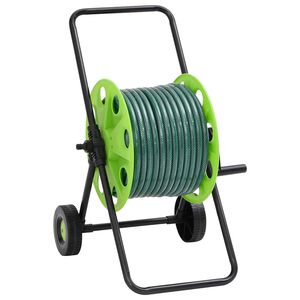 vidaXL Chariot enrouleur vert et jeu de raccords de tuyaux 1,27cm 50 m