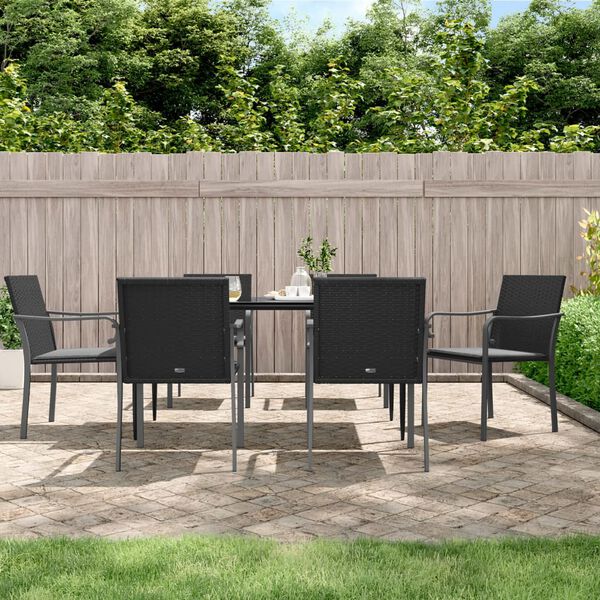 vidaXL Ensemble &agrave; manger de jardin 7 pcs coussins r&eacute;sine tress&eacute;e acier