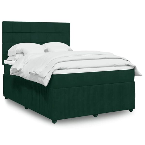 vidaXL Sommier &agrave; lattes de lit et matelas Vert fonc&eacute; 140x200cm Velours