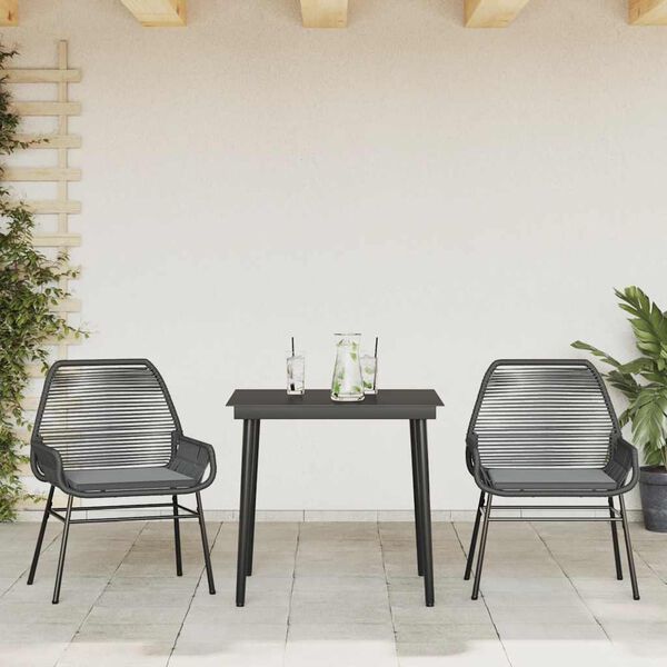 vidaXL Ensemble &agrave; manger de jardin et coussins 3 pcs noir rotin verre