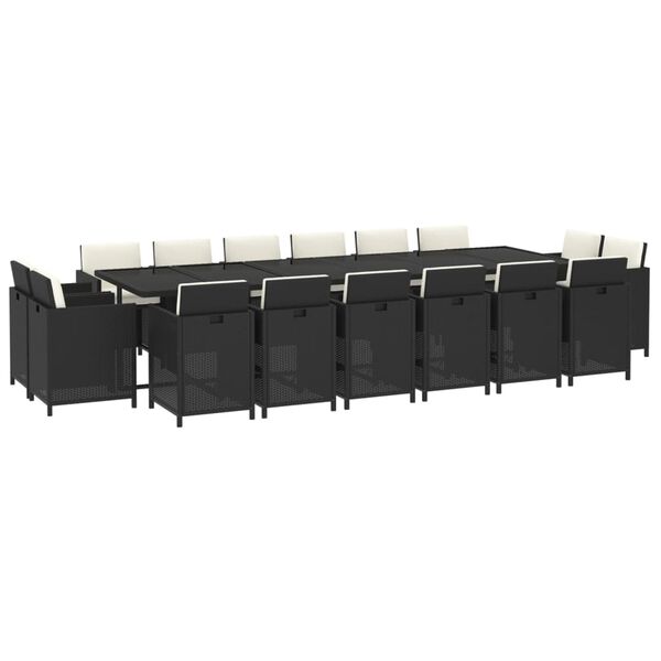 vidaXL Ensemble &agrave; manger de jardin coussins 17 pcs R&eacute;sine tress&eacute;e Noir