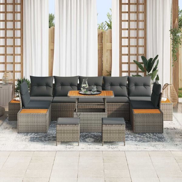 vidaXL Ensemble de canap&eacute; de jardin 10 pcs Gris Poly rotin