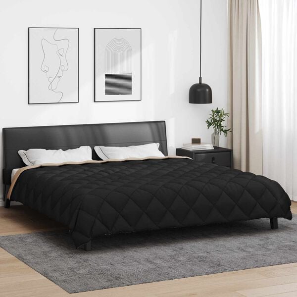 vidaXL Duvet d'hiver Noir et Taupe 200 x 200 cm Microfibre
