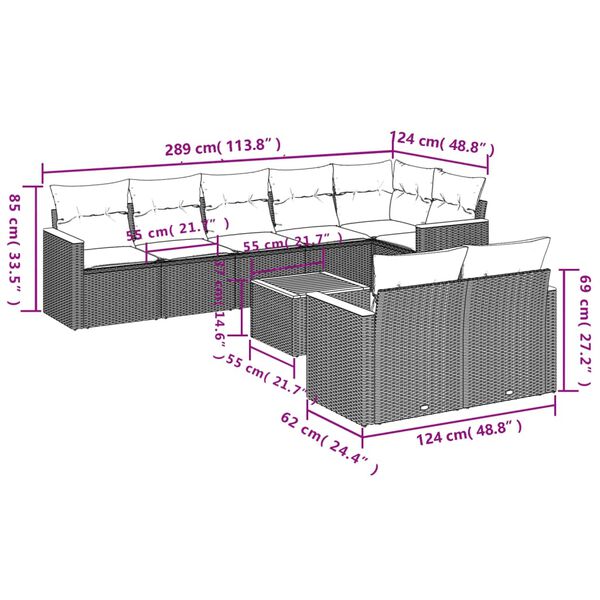 vidaXL Salon de jardin 9 pcs avec coussins noir r&eacute;sine tress&eacute;e