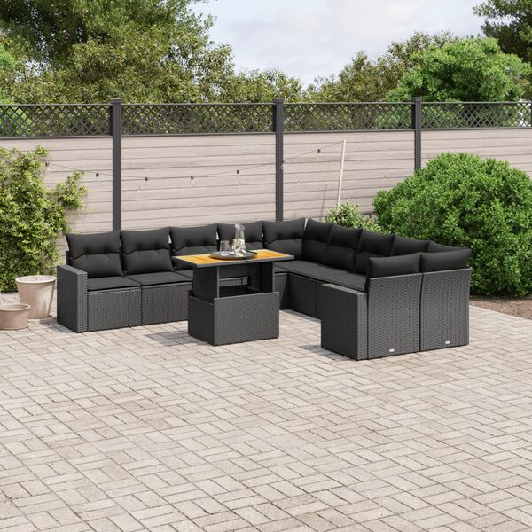 vidaXL Salon de jardin 11 pcs avec coussins noir r&eacute;sine tress&eacute;e