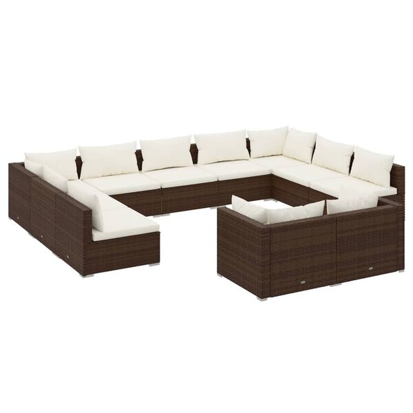 vidaXL Salon de jardin 11 pcs avec coussins Marron R&eacute;sine tress&eacute;e
