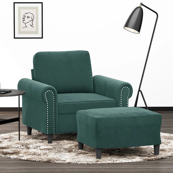 vidaXL Fauteuil avec repose-pied Vert fonc&eacute; 60 cm Velours
