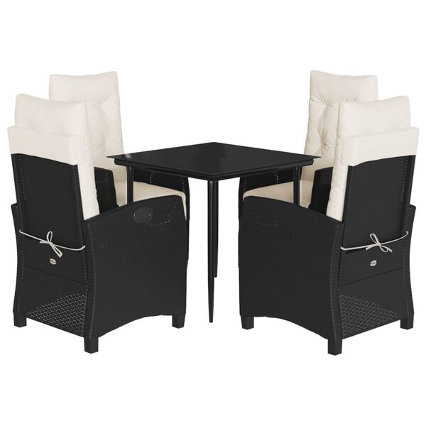 vidaXL Ensemble &agrave; manger de jardin coussins 5pcs Noir R&eacute;sine tress&eacute;e