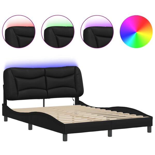 vidaXL Cadre de lit avec LED sans matelas Hvar noir 140x190 cm