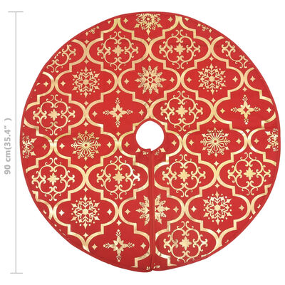 vidaXL Jupe de sapin de Noël de luxe avec chaussette Rouge 90 cm Tissu