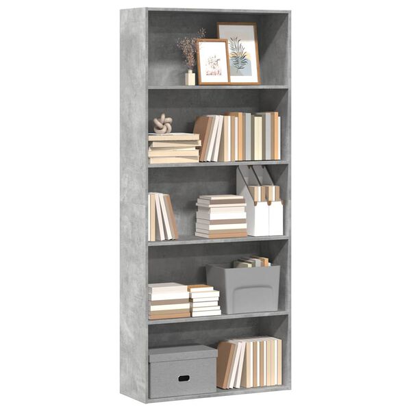 vidaXL Biblioth&egrave;que gris b&eacute;ton 80x30x189 cm bois d'ing&eacute;nierie