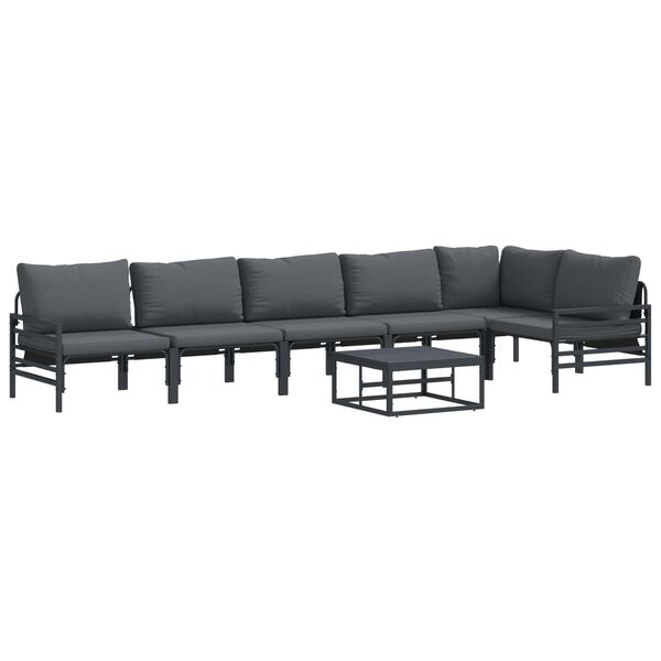 vidaXL Ensemble de canap&eacute; de jardin avec coussin 7 pcs Noir Acier