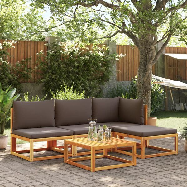 vidaXL Canap&eacute; de jardin sans accoudoirs avec coussins en bois d'acacia et rotin