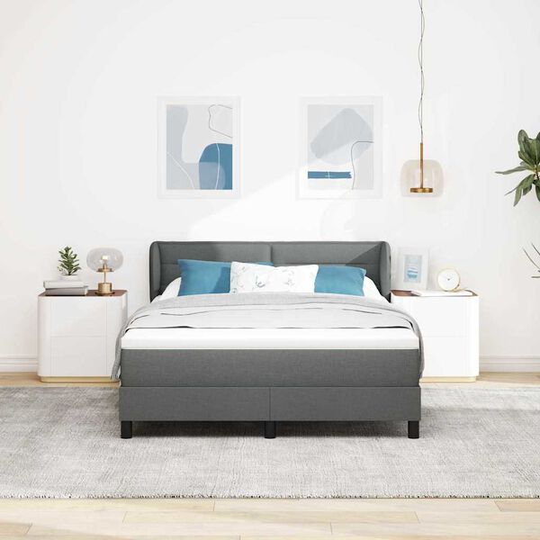 vidaXL Lit &agrave; ressorts avec matelas Gris fonc&eacute; 160 x 200 cm tissu