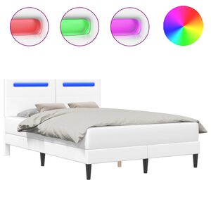 vidaXL Cadre de lit avec bandes LED Blanc 140 x 200 cm Simili cuir