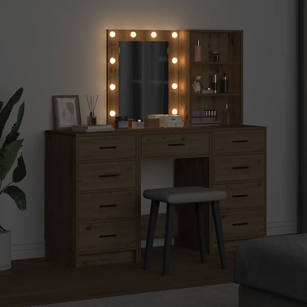 vidaXL Table de Toilette avec tiroir 3 pcs Marron 40 x 41 x 135 cm
