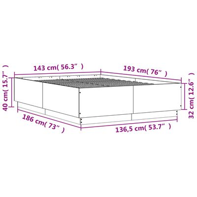 vidaXL Cadre de lit avec LED sans matelas gris béton 140x190 cm