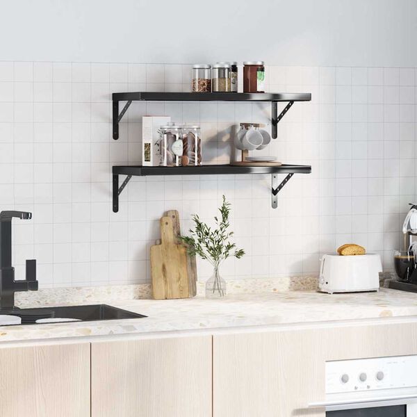 vidaXL &Eacute;tag&egrave;res murales 2 pcs 75x30 cm noir acier inoxydable