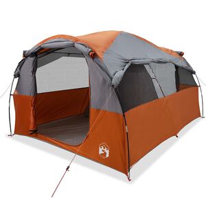 vidaXL Tente familiale tunnel 6 personnes gris et orange r&eacute;sistant &agrave; l'eau