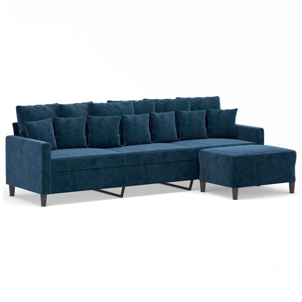 vidaXL Canap&eacute; &agrave; 3 places avec repose-pieds Bleu 210 cm Velours