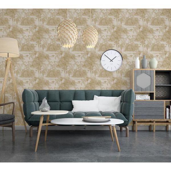 DUTCH WALLCOVERINGS Papier peint Tropical Beige et dor&eacute;